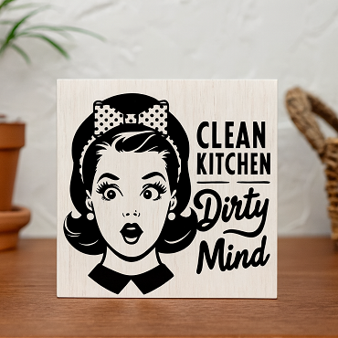 Clean Kitchen Dirty Mind Funny Retro Housewife Sign - Multiple Sizes
